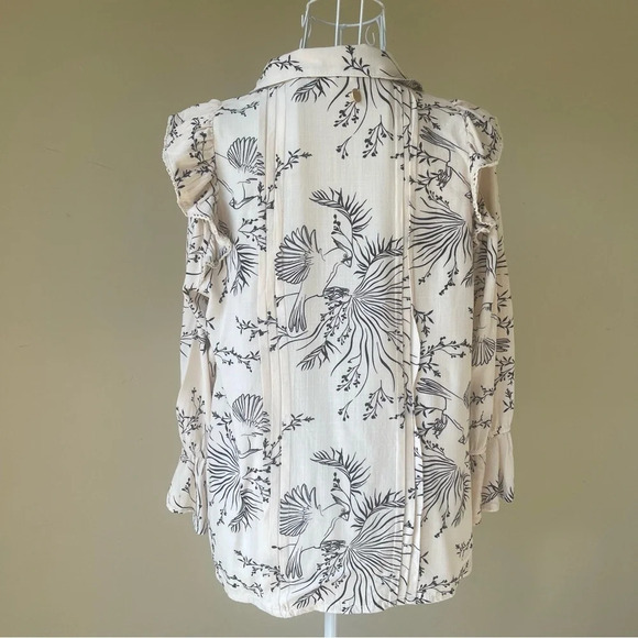 Anthropologie especia ruffle button up blouse novelty print long sleeve size S - Picture 4 of 9